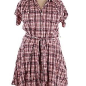 Plaid Short Sleeve Dress with Belt